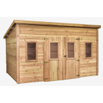 Abri madriers bois massif / 28 mm / surface ext�rieur 16, 12 m2 / toit monopente / toiture plaques polycarbona ...