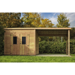 Abri madriers bois massif / 28 mm / surface ext�rieur 18, 06 m2 / toit monopente / toiture plaques polycarbona ...