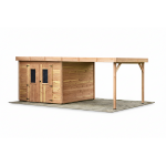 Abri madriers bois massif / 28 mm / surface ext�rieur 18, 36 m2 avec b�cher / toit plat / couverture ...