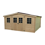 Abri madriers bois massif grande fa�ade 4 m / 28 mm / surface ext�rieure : 12, 65 m2 / toiture plaques ...