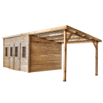 Abri madriers avec b�cher fabriqu� en douglas massif bois fran�ais naturellement durable / 28 mm / toit ...