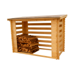 Abri range - b�ches ferm� avec structure madriers grand volume 4 st�res de bois couverture bitum�e