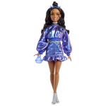 Barbie - poup�e deluxe style - avec haut et jupe bleu m�tallis�, brune