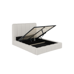 Cadre de lit bulle rembourr� avec coffre en tissu blanc cass� - couchage 140x190cm