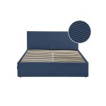 Cadre de lit edgar avec coffre de rangement et t�te de lit en velours c�tel� bleu fonc� - 140x190cm