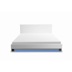 Cadre de lit yoko avec �clairage led, t�te de lit et sommier � lattes en simili blanc - 140 cm