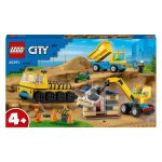 Les camions de chantier et la grue à boule de démolition Les camions de chantier et la grue à boule de démolition