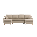 Canap panoramique scandinave convertible avec 2 coffres en tissu beige eden