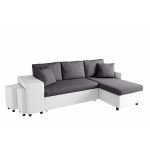 Canap d'angle gauche convertible iris 3 places gris et blanc + 2 poufs