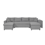 Canap� d'angle panoramique oslo convertible avec coffres et poufs � droite en tissu - gris clair