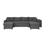 Canap� d'angle panoramique oslo convertible avec coffres et poufs � droite en tissu - gris fonc�
