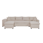 Canap� d'angle panoramique oslo convertible avec coffres et poufs � gauche en tissu - beige