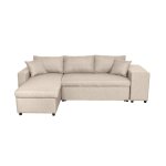 Canap d'angle rversible convertible avec coffre et 2 poufs en tissu - beige