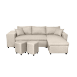 Canap d'angle rversible convertible avec coffre et 2 poufs en tissu - beige