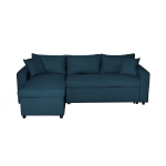 Canap d'angle rversible convertible avec coffre en tissu bleu ptrole jade