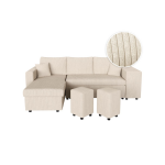 Canap� d'angle r�versible convertible oslo avec coffre, 2 poufs � droite en velours c�tel� beige