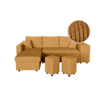 Canap� d'angle r�versible convertible oslo avec coffre, 2 poufs � droite en velours c�tel� jaune