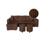 Canap� d'angle r�versible convertible oslo avec coffre, 2 poufs � droite en velours c�tel� marron