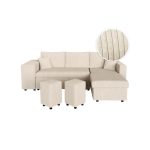 Canap� d'angle r�versible convertible oslo avec coffre, 2 poufs � gauche en velours c�tel� beige