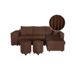Canap� d'angle r�versible convertible oslo avec coffre, 2 poufs � gauche en velours c�tel� marron