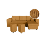 Canap� d'angle r�versible mady avec coffre, rangement poufs � gauche en velours c�tel� jaune