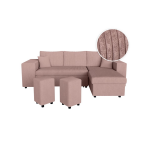 Canap� d'angle r�versible mady avec coffre, rangement poufs � gauche en velours c�tel� rose