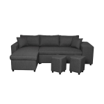 Canap� d'angle r�versible oslo avec coffre et poufs droit - tissu gris fonc�