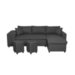 Canap� d'angle r�versible oslo avec coffre et poufs gauche - tissu gris fonc�