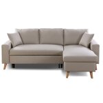 Canap d'angle scandinave rversible convertible avec coffre en tissu beige olga