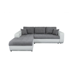Canap� d'angle suzie convertible en simili et microfibre - angle gauche, blanc et gris