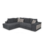 Canap� d'angle tamia convertible avec coffre et 2 poufs en tissu - gris / gris fonc�, angle gauche