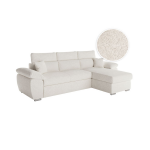 Canap� komeco d'angle r�versible convertible avec coffre et t�ti�res en tissu bouclette blanc
