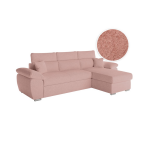 Canap� komeco d'angle r�versible convertible avec coffre et t�ti�res en tissu bouclette rose