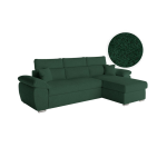 Canap� komeco d'angle r�versible convertible avec coffre et t�ti�res en tissu bouclette vert fonc�