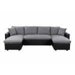 Canap panoramique convertible avec 2 coffres gris / noir