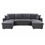 Canap panoramique convertible avec 2 coffres en tissu gris fonc