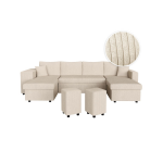 Canap� panoramique oslo convertible avec 2 coffres, 2 poufs � gauche en velours c�tel� beige