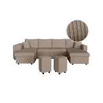 Canap� panoramique oslo convertible avec 2 coffres, 2 poufs � gauche en velours c�tel� taupe
