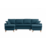 Canap panoramique scandinave convertible avec 2 coffres en tissu bleu canard eden
