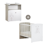 Chambre duo lit et commode � langer en bois blanc - teddy