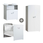 Chambre trio lit, commode � langer et armoire en bois blanc - leaf