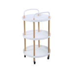 Desserte ronde blanche 3 niveaux pied imitation bois