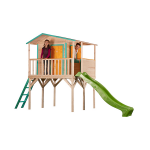 Grande maison sur pilotis 120 cm de hauteur avec patio et terrasse . grand toboggan 250 cm