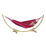 Hamac avec support en bois fuego - rayé rouge et fuchsia Hamac avec support en bois fuego - rayé rouge et fuchsia
