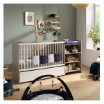 Lit combin� 120x60 �volutif en 90x190 avec �tag�res ch�ne silex