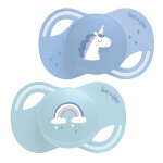 Luc et la collection 2 sucettes anatomiques tetine extra - slim + 18 mois licorne