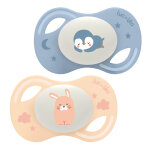Luc et la collection 2 sucettes nuit anatomiques tetine extra - slim 0 - 6 mois pingouin lapin