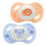 Luc et l�a collection 2 sucettes nuit anatomiques tetine extra - slim + 18 mois lion �lephant