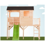 Maison patio en bois naturel sur pilotis non traite avec toboggan