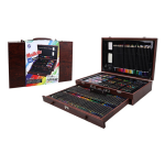 Mallette en bois 140 pcs : 24 crayons couleur + 2 crayons 1 2b + 1hb + gomme + eponge + taille crayon ...